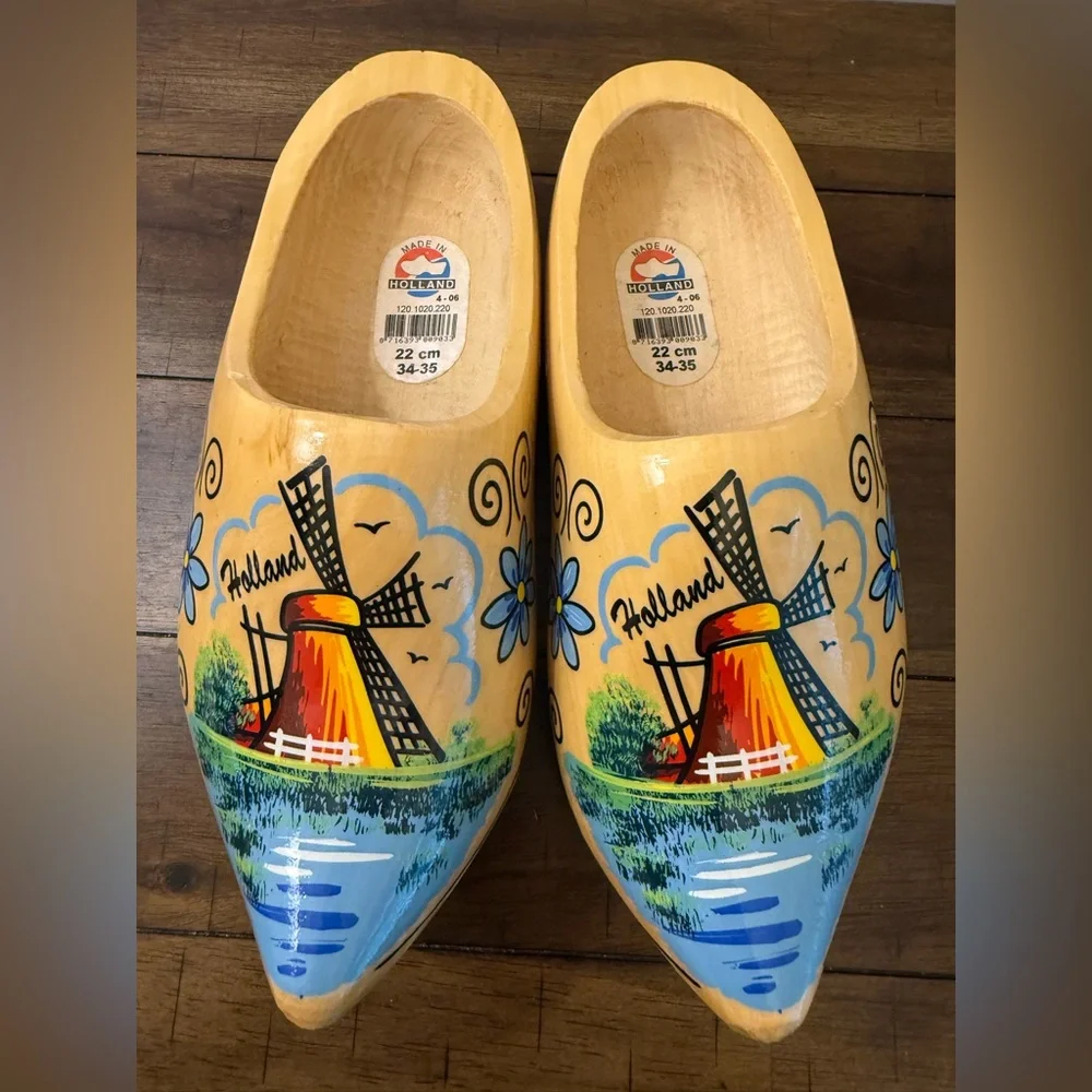 Holland Wooden Clogs with Windmill Design